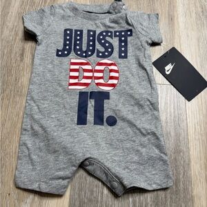 Nike Dark Gray Heather Newborn Infant Romper with Navy & Red Accents
